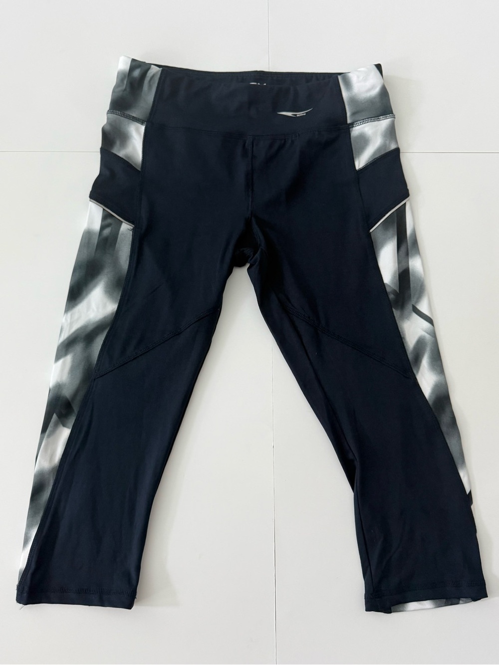 ACX Black Active Capri Leggings with White Logo. Size Small